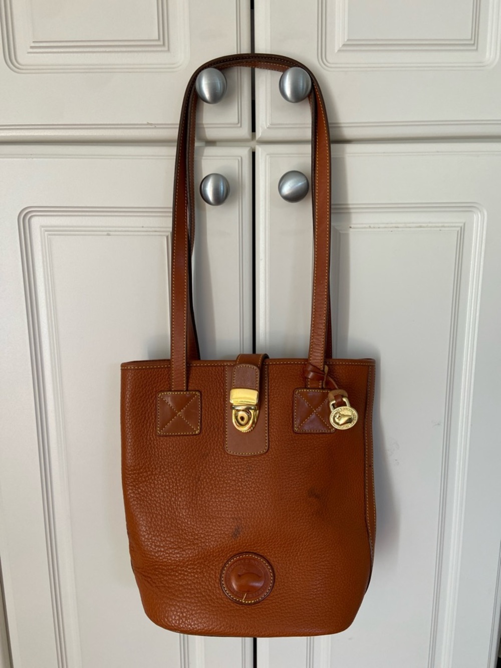 Dooney & Bourke Brown Leather Shoulder Tote Bag with Gold Hardware